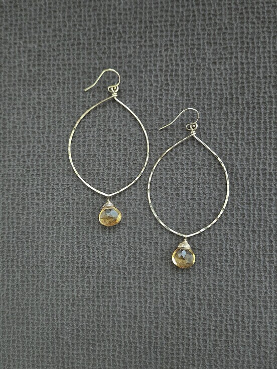 unknown maker Jewelry - Hammered🔨 Gold💛 Open Ellipse Earrings With Dangling Citrine🧡 - NWOT
